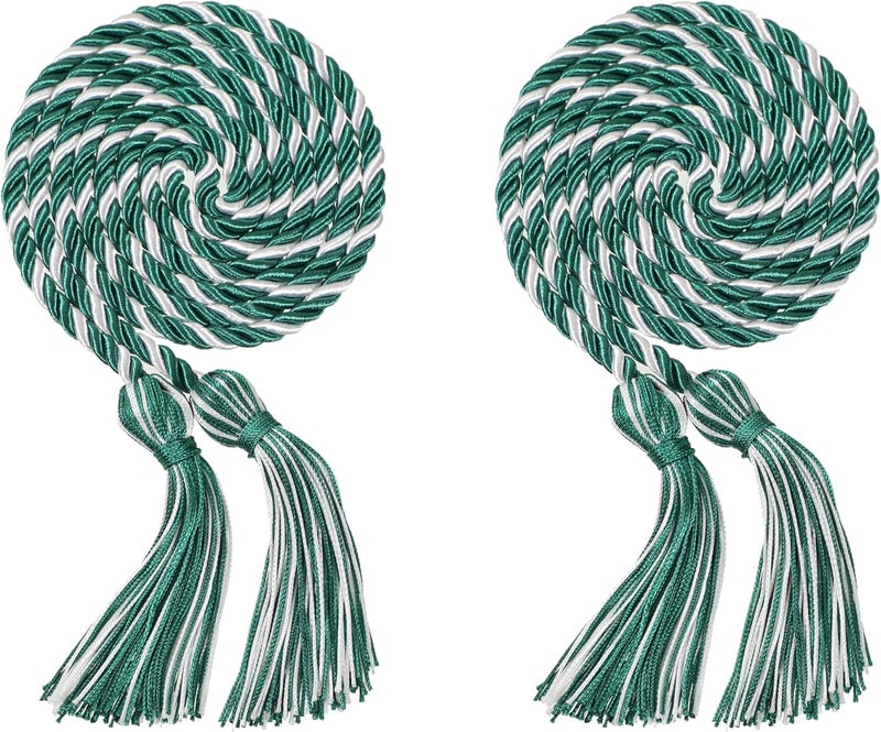 Erligo 2Pcs Graduation Multi Color Braided Honor Cords with Tassel for High School Bachelor Master Doctor 68" Long (Green White) - Image 1